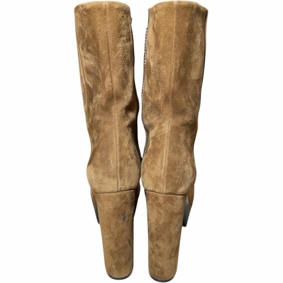 Gucci Claudie Suede Platform Ankle Boots Brown Zip Block Heel 35.5 - Picture 3 of 11